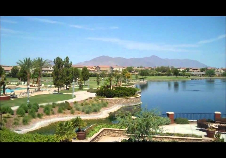 Great View of Outdoor Pool & Lake at Retirement Community of Province in Maricopa Arizona